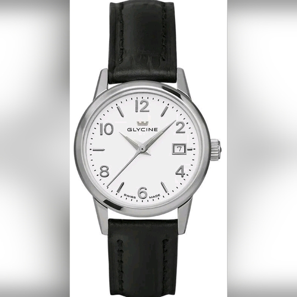 Glycine 3909-11-Lbk9 Women's Black Genuine Leather Swiss Made White Dial Watch - Picture 1 of 1